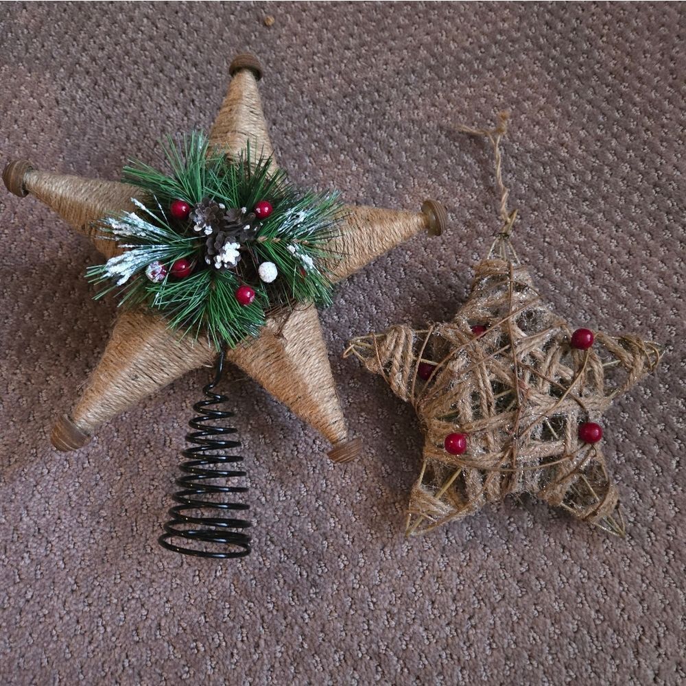 Primitive tree topper star and star ornament